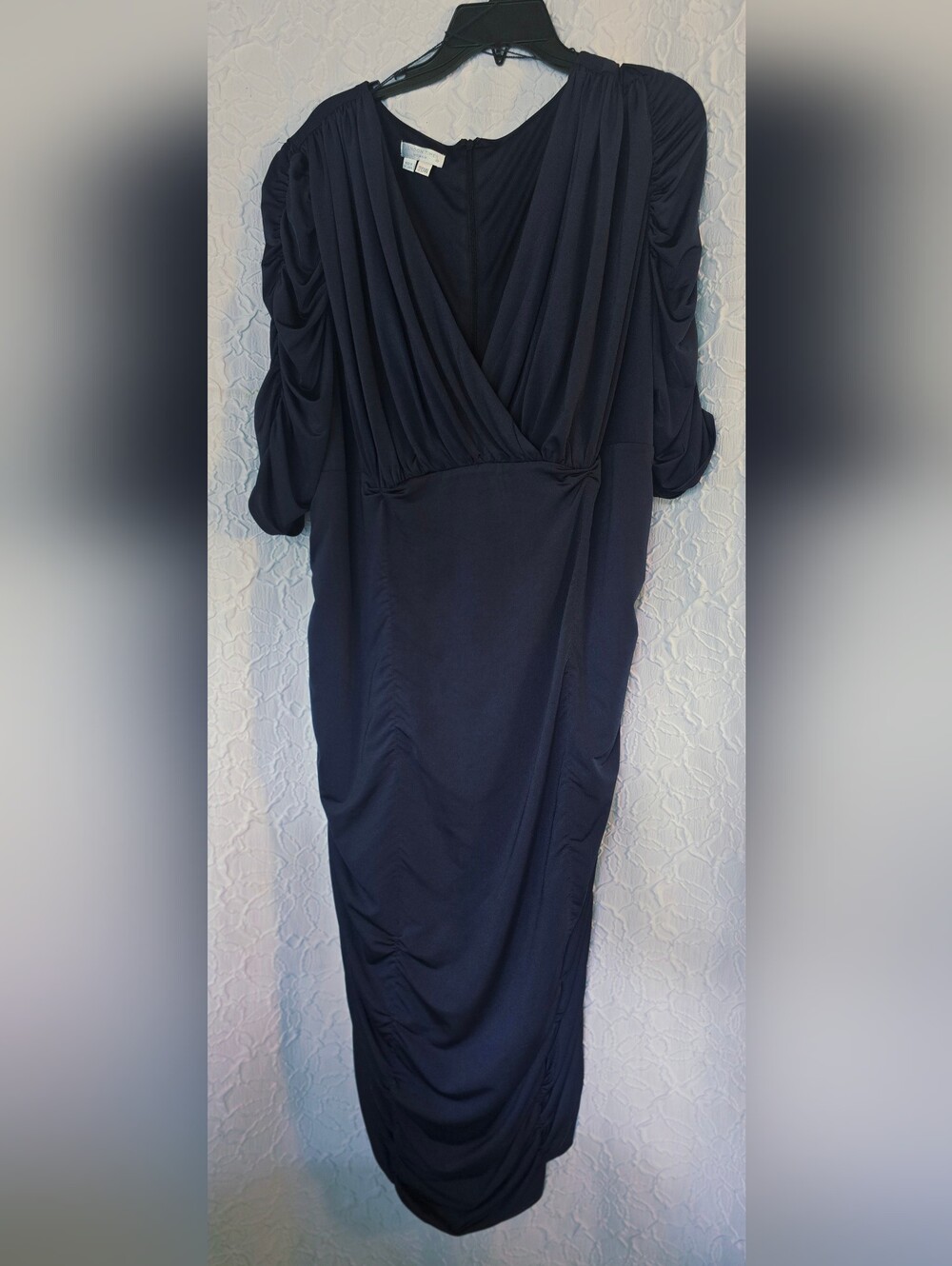 London Times Woman’s Plus Body Cinched Midi Dress Navy Blue 20W